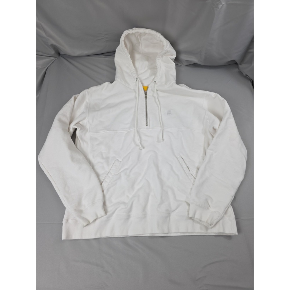 Yellow Label‎ Co. Hoodie Heavy White Mens Large Oversized Pockets 1/4 Zip